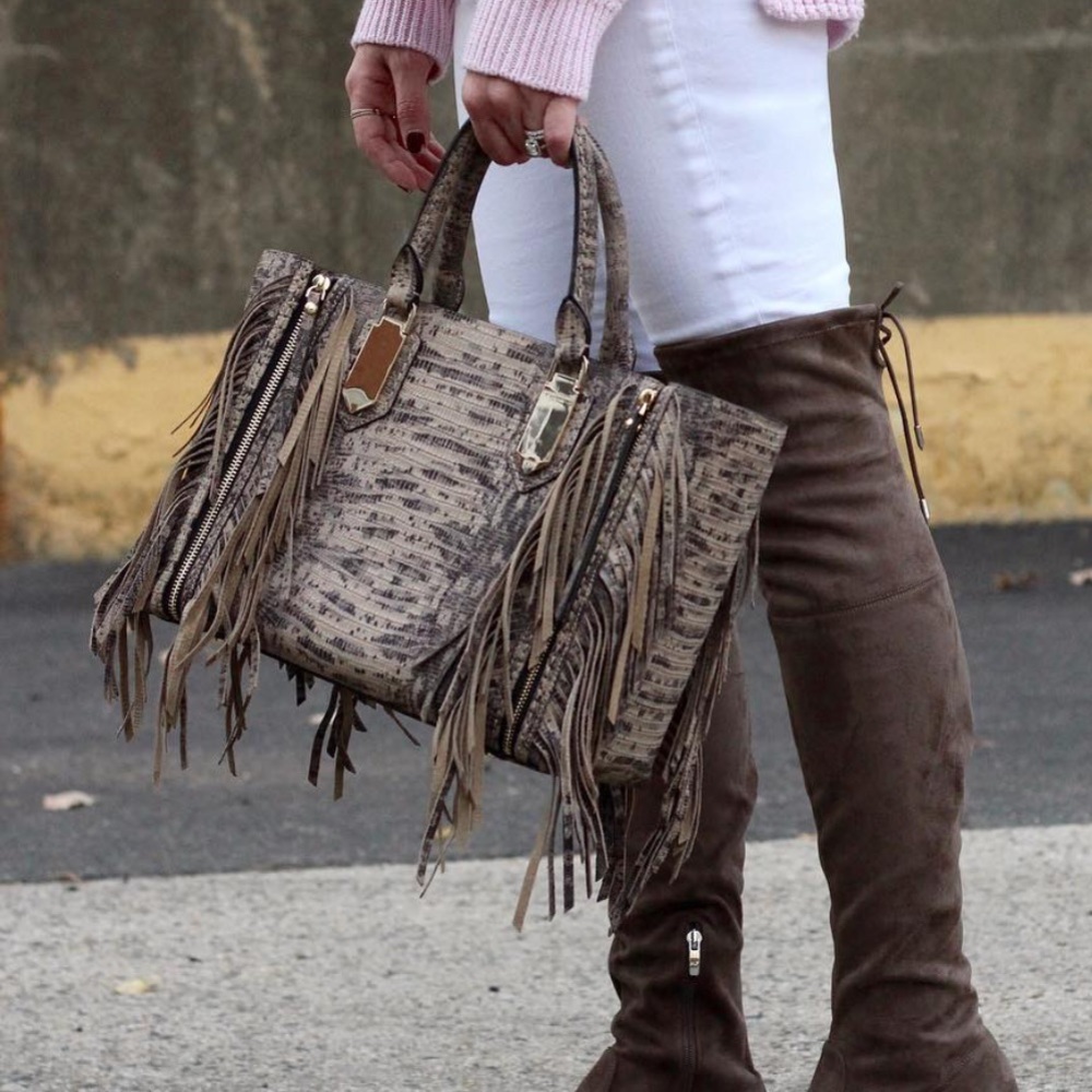 Henri Bendel A List Fringe Lizard Satchel